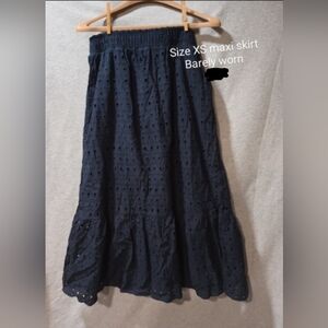 Time and Tru Navy Eyelet A-Line Maxi Skirt